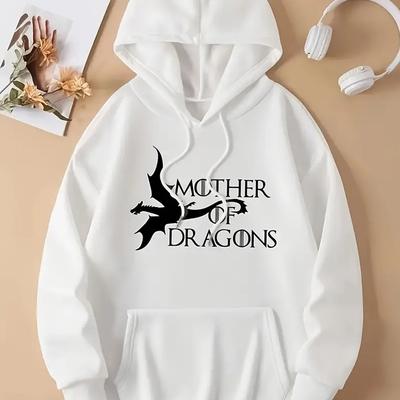 TEMU Hoodie - Casual Polyester Hooded Sweatshirt With Drawstring, Knit Fabric, Animal And Letter For Women - Fall/winter Collection Image