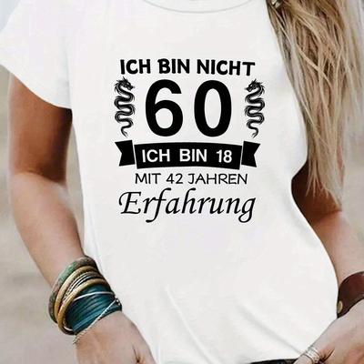 TEMU 60 Print T-shirt, Short Sleeve Crew Neck Casual Top For Summer & Spring, Women's Clothing Image