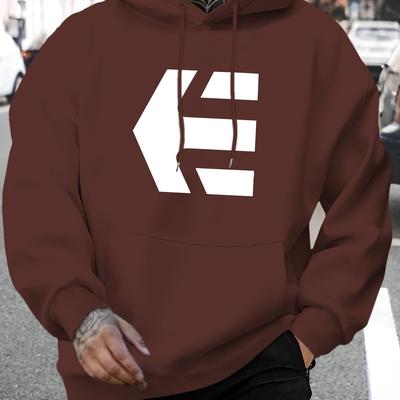 TEMU Men's 2025 Graphic Hoodie - Casual Geometric Letter Print Pullover With Drawstring Hood, 100% Polyester Long Sleeve Sweatshirt For Fall/winter, Casual Wear Hoodie|graphic Hoodie|knitted Texture Image