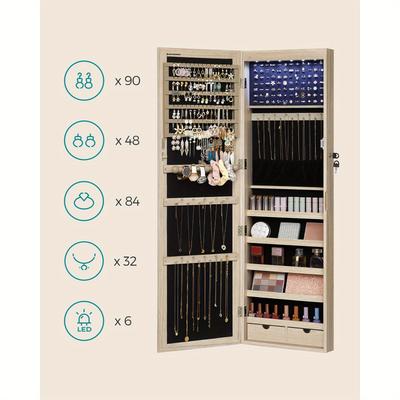 TEMU Wall And Door Jewelry Mirror, Lockable Jewelry Cabinet, Jewelry Storage For Necklaces, Earrings, Rings, Cosmetics, Laundry Baskets Image