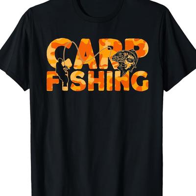 TEMU Carp Fisherman Orange Camouflage Carp Fishing T-shirt Image
