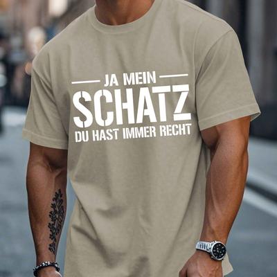 TEMU German Men's Short Sleeve T-shirt - Black Geometric Summer Top, Breathable Round Neck Tee, Machine Washable Regular Fit, Streetwear Fashion, Text Design, Summer Material Image