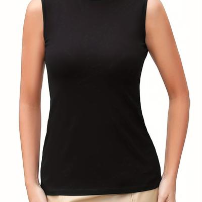 TEMU Solid Mock Neck Tank Top, Casual Sleeveless Slim Top For Summer, Women's Clothing Image