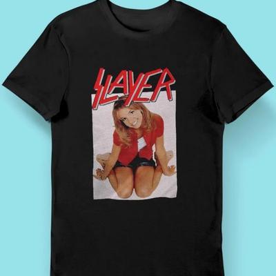 TEMU Slayer Awaits Graphic T-shirt For - 100% Cotton Heavyweight 220gsm Band Logo Print, Slim Neck Short Sleeve Tee, Machine Washable Casual Wear For Metal Music Fans Image