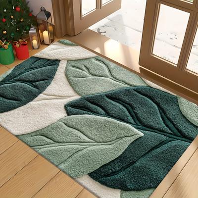 TEMU Leaf Pattern Bathroom Rug Mat, Machine Washable - Ideal For Kitchen, Entryway, And Shower Decor - Perfect Housewarming Gift, Bathroom Kitchen Accessory Image