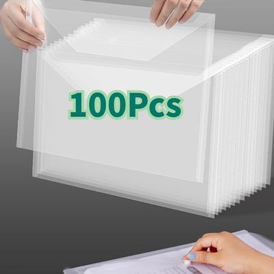 TEMU 100pcs A4 Transparent Plastic Folders - Retro Style Filing Organizers For Students, Office Supplies, And Document Storage Image