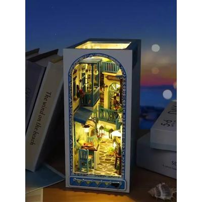 TEMU Book Nook Diy Kit, Book Nook Garden House, 3d Wooden Bookend Puzzle, Puzzle House Diorama Model Kit, Dollhouse Miniature, Library Image