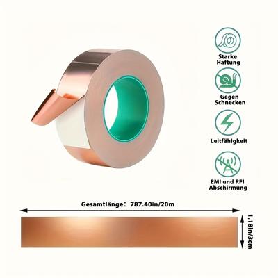 TEMU 1.18in Copper Foil Tape, 787in, Self-adhesive, , High Temperature Resistant, Non-electric, For Garden Pest Control, Slug And Snail Repellent, Image