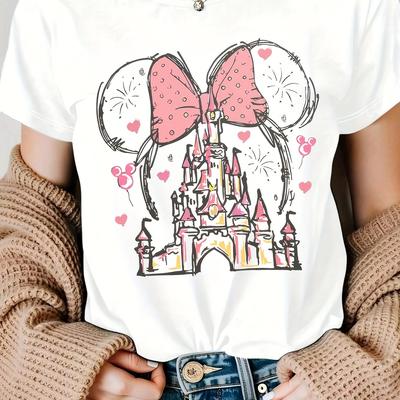 TEMU Fashionable T-shirt Featuring Classic Animation, Mouse, Cartoonish, Cute, , And A Castle. Image