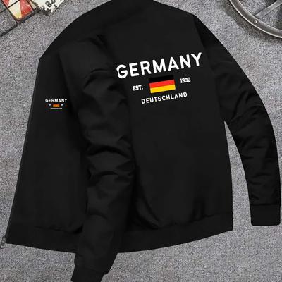 TEMU 1pc Germany Men's Jacket - Polyester Knit Fabric With Stretch, Stand Collar, , Pocket - Fall/ Outerwear Image