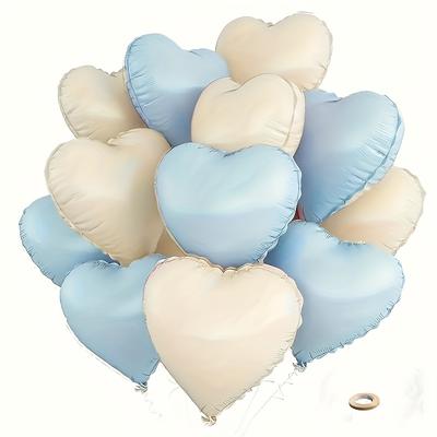 "TEMU 11pcs 18" Blue, Pink, Cream Heart Balloon Bundle - Weddings, Birthdays, And Parties - Aluminum Film, Party Decorations | Romantic Theme | Durable Balloons, Heart Balloons" Image