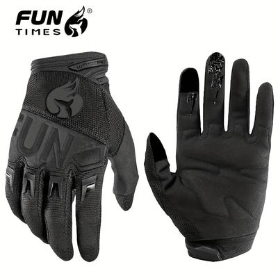 TEMU 2024 Breathable Motorcycle Riding Gloves With Adjustable Wrist Closure - Flame Graphic Design, Knit Construction For Outdoor Sports & Racing (black/red/green), Sporty Glove Design Image