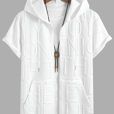 "TEMU Men's Plus Size Short Sleeve Hooded T-shirt With Kangaroo Pocket - "hirepea Peace" Graphic Print, Breathable & Comfortable, Ideal For , Great Gift For Family, Casual Summer Style, Plus Size" Image