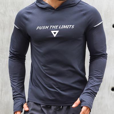 "TEMU Men's Reflective Zip-up Hooded Athletic Shirt - Long Sleeve, Slim Fit, Stretch Fabric With "" Graphic Design, Black, Fitness & Casual Wear, Sweater Hoodie" Image