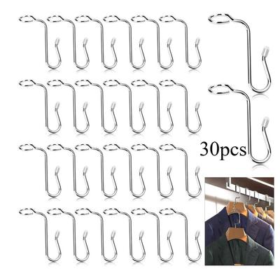 TEMU 30pcs Metal Hangers, Connection Hooks, Stable Metal Clothing Hangers, Extension Clips, Storage Bags, Strong Mini Stacked Hooks Image