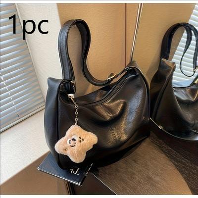 TEMU 1pc Casual Synthetic Leather Tote Bag, Soft, Minimalist, Stripes, Zipper Closure, Adjustable Shoulder Strap, Polyester Lining, With 1-4pcs Option, For Going Out Image
