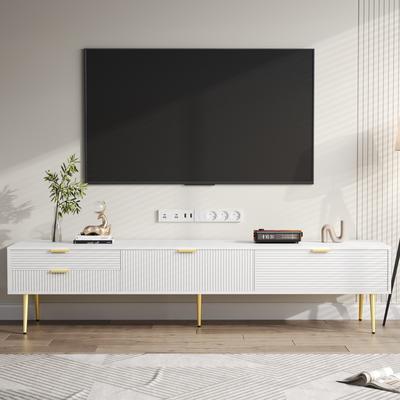 TEMU Living Room Tv Cabinet With Drawers And Doors, Living Room Furniture, Cabinet, White Lacquered Tv Cabinet, Low Cabinet, Gold Handles And Legs, Suitable For Living Room Bedroom Apartment Etc Image
