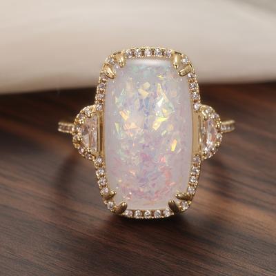 TEMU Large Elliptical Fire Opal Ring, Stone For Wedding Engagement, Stylish Jewelry For Women. Image