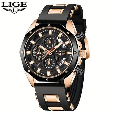TEMU 1pc Men' Watch - Quartz Electronic Movement, Alloy Case, Round Dial, Silicone Strap, Date , , World-time, Battery Powered Image