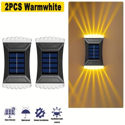 TEMU 4/2pcs Led Solar Wall Fence Light Up And Down Lighting, Solar Outdoor Deck Lights, Searchlight, Yard Garden Garage Pool Deck Passage Patio Light, Ip65 Solar Fence Light Warm White/cold White Image