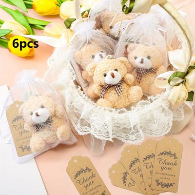 TEMU Mini Bear Gift Bag Favor, 6sets 6pcs Mini Bear 6pcs Organza Bags And 6pcs Thank You Cards For Birthday Party Favor Wedding Bridal Shower Gift Thank You Gift Image