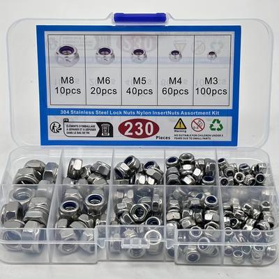 TEMU 230pcs M3/m4/m5/m6/m8 304 Stainless Steel Nylon Lock Washers, Hexagonal Construction, Maintenance And Installation Image
