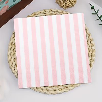 TEMU 20pcs, Pink And White Stripe Printed Disposable Party Napkins, 13x13 Inch, 2-ply Paper Guest Towels For Wedding, Birthday, Utensil, Tea Party, Restaurant, Table Decor, And Home Decor Image