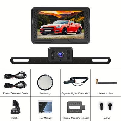 TEMU Podofo Wireless Backup Camera 4.3 Inch Monitor Wireless Digital Signal Ahd Night Vision Trailer License Plate Rear View Camera System For Car Suv Truck Pickup,