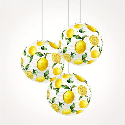 TEMU Sunny Lanterns, Set Of 3 -vibrant Paper Lanterns With Design- Refreshing Citrus Decor For Garden Events & Kitchen Citrus Print Decorative Lanterns For Winter Parties & Home Decor Image