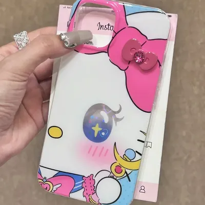 Ins Lovely Hello Kitty Magic Stick Phone Case For iPhone16 Pro Max 15 14 13 12 11 Xr Xs Max 7 8 PLUS Y2K Lovely Girl Phone Case