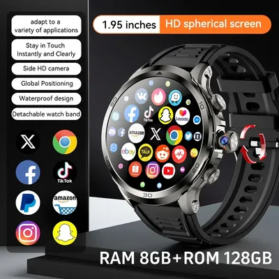 8GB+128GB H19 Smart Watch 1.95-inch Amoled Large Screen 190° Rotary Camera 1900Mah Battery GPS WIFI Android Smartwatch Men Adult