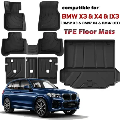 For BMW X3 & X4 & IX3 2018-2024 Floor Mats,All Weather 3D TPE Floor Liner 2nd Row Seatback Trunk