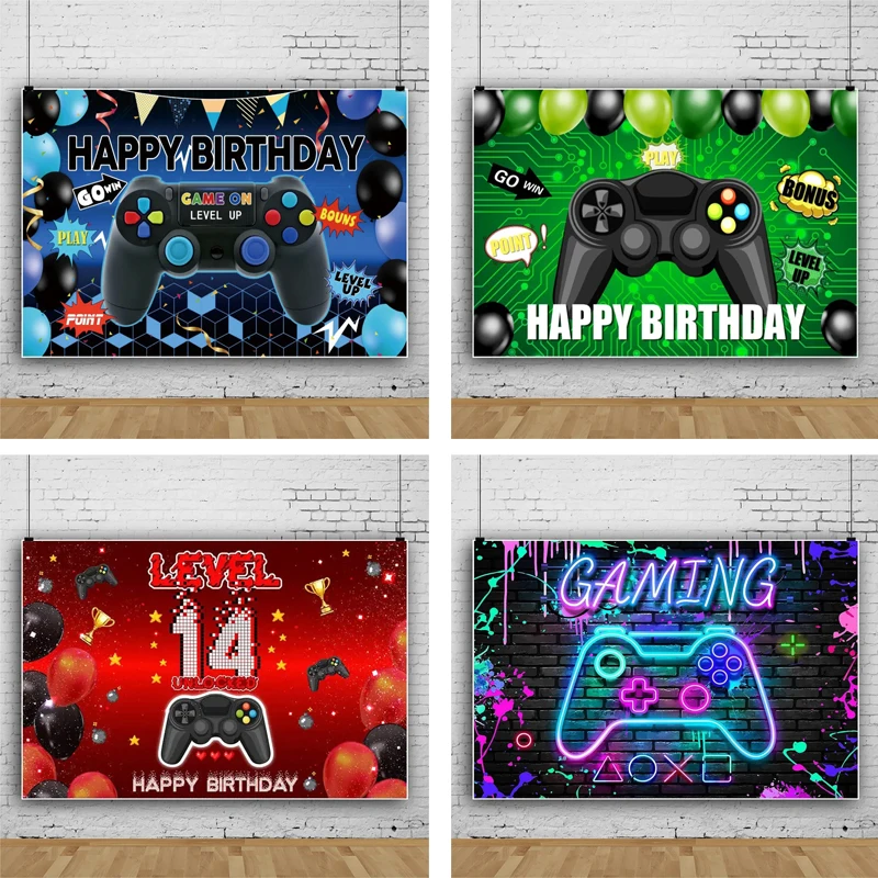Video Gamepad Birthday Background for Birthday Party Game On Level Up Gaming Theme Decorat Banner Photography Backdrops Gift