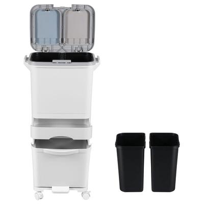 Hengda - 42L Abfalleimer Mülleimer Küche Müllsortier 4 Fächer Recycler Lagerschrank Pedal Image