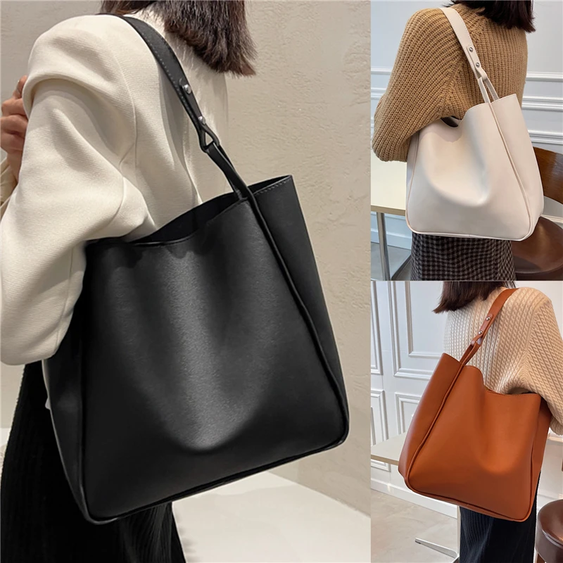 PU Eimer Tasche Frauen Einfache Große Kapazität Handtasche Schulter Taschen Für Damen Allzweck Einkaufstaschen Weibliche Image