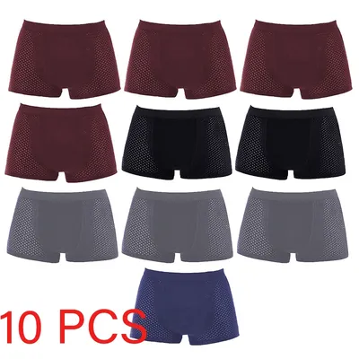 10 Teile/los männer Unterhosen Unterwäsche Boxershorts Atmungsaktive Hombre Loch Boxer Briefs Männliche Shorts Dessous Sexy Höschen Image