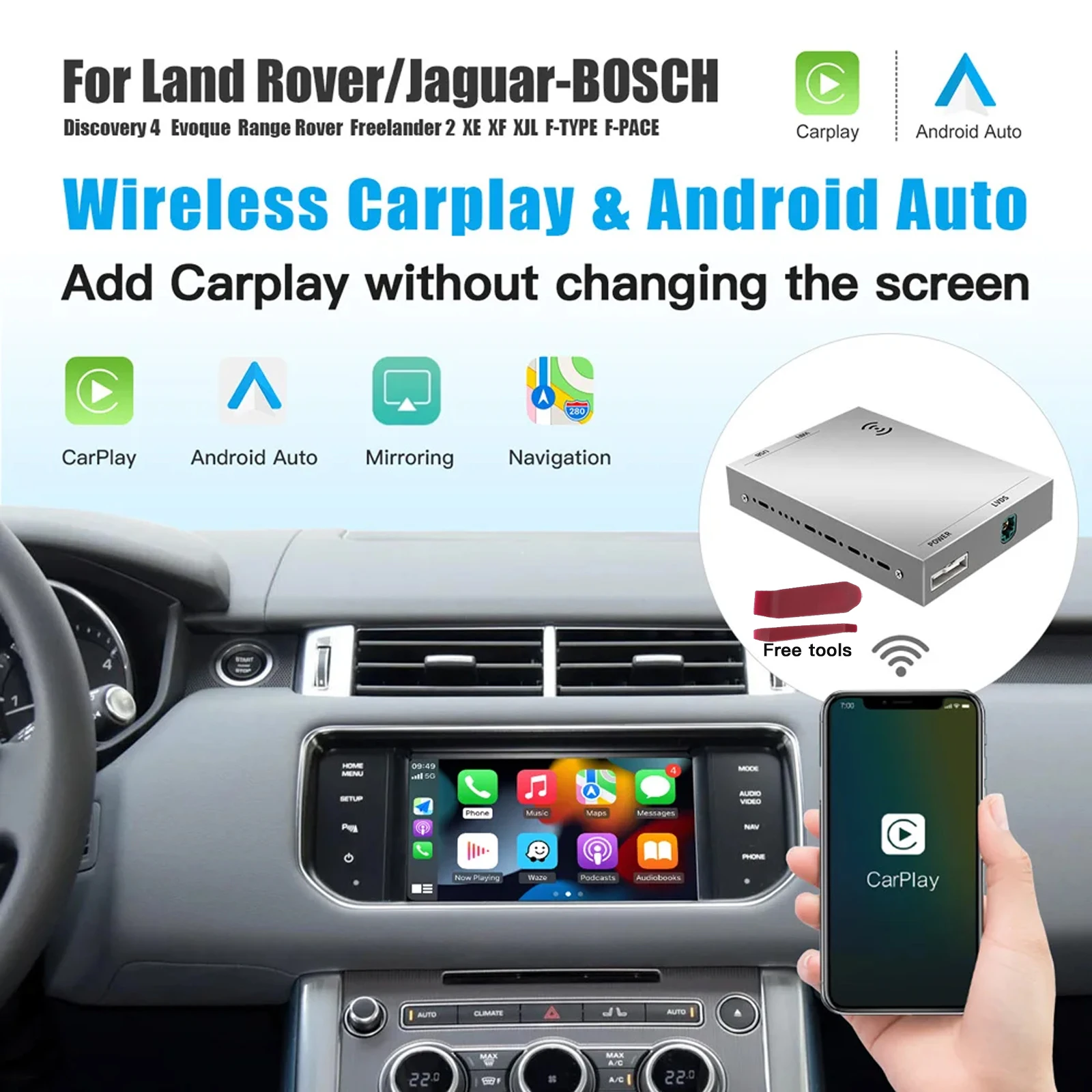 Drahtlose Carplay Android Auto Passt Für Land Rover Jaguar Bosch Discovery 4 Evoque Freelander 2 XE XF XJL Mirroring Decorder Image