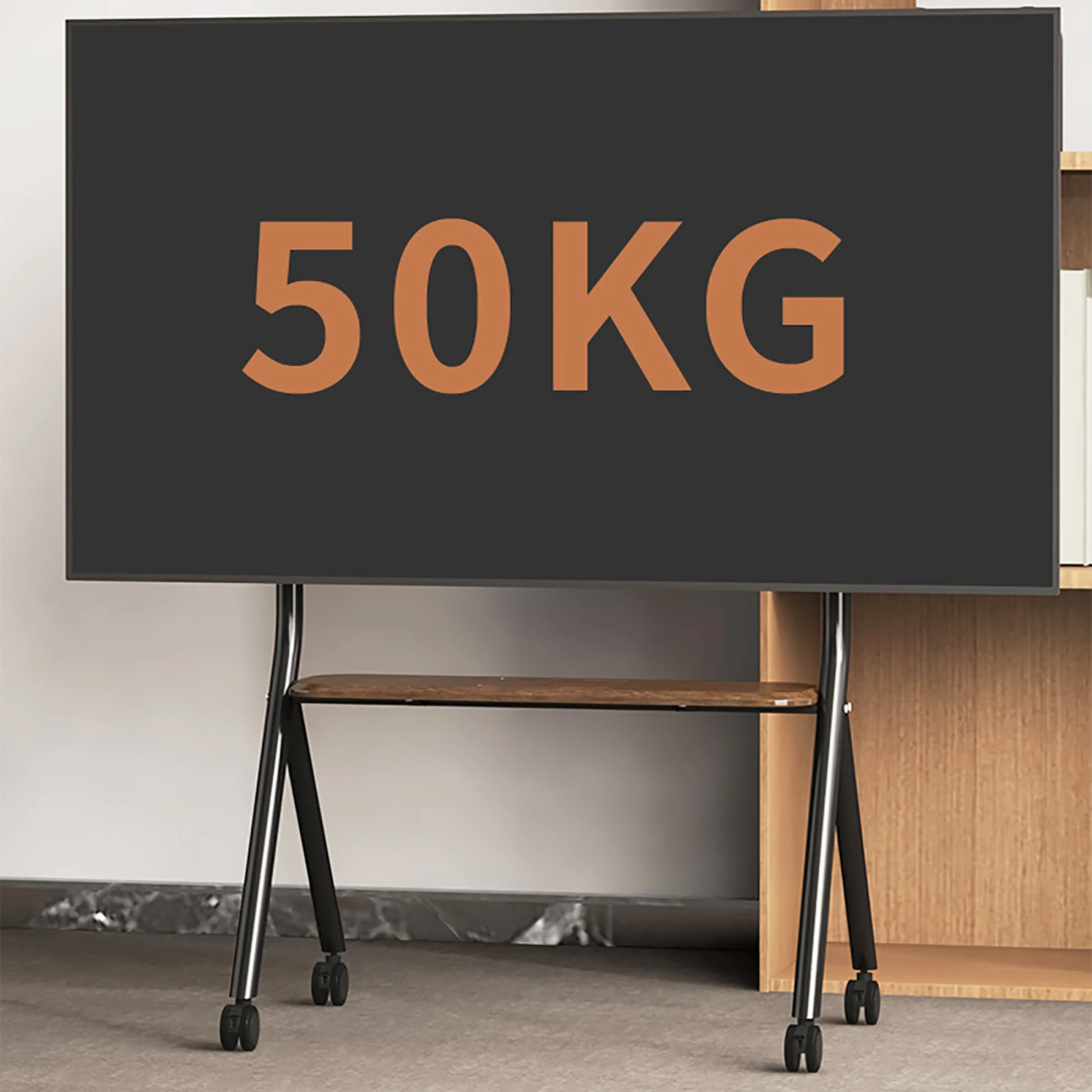 Mobiler rollender TV-Ständer für 32–65 Zoll LCD-LED-OLED-Bildschirme, tragbarer TV-Ständer auf Rädern, höhenverstellbarer TV-Wagen VESA 600 x 500 mm Image