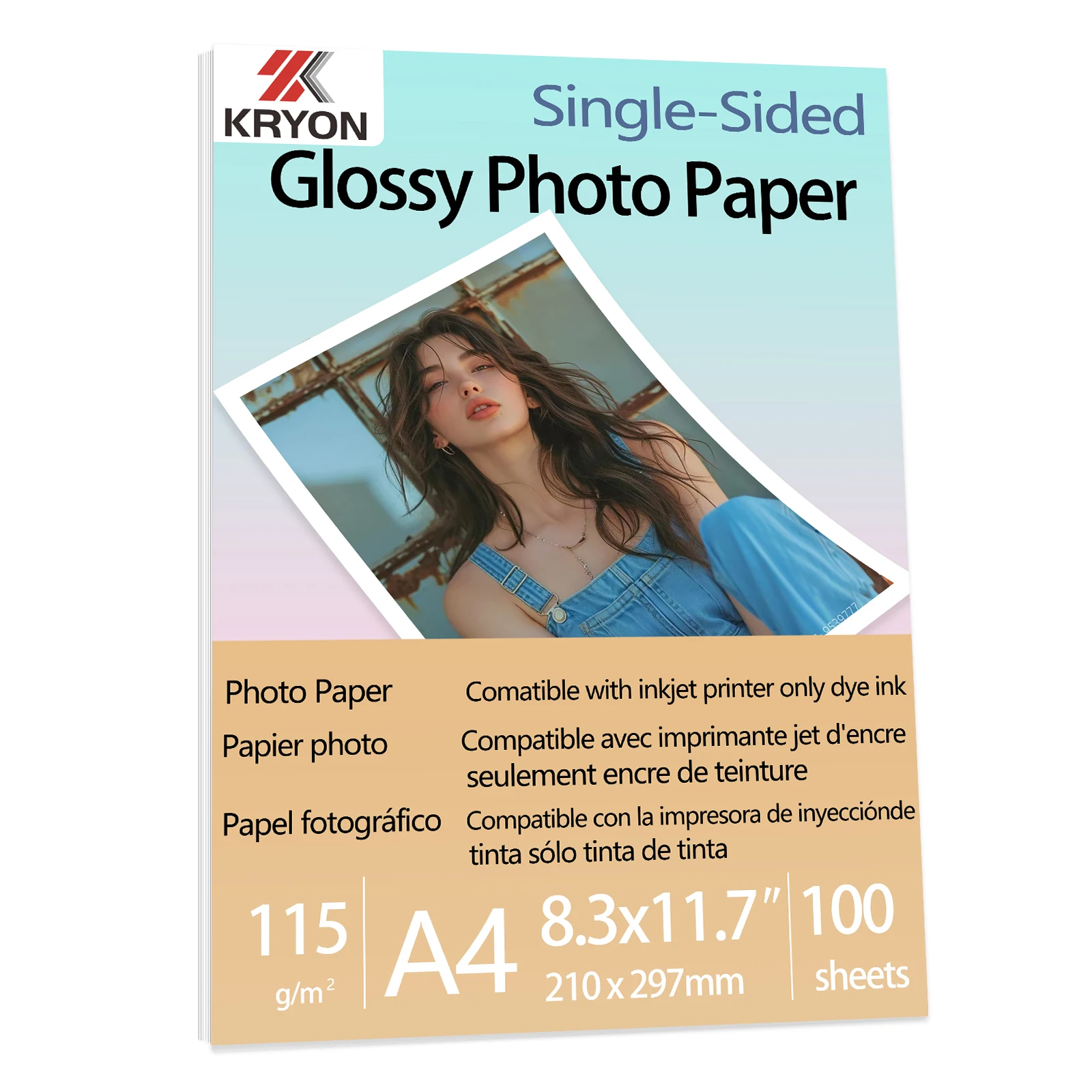 KRYON A4 100 Blatt einseitig glänzender Fotodruck, Inkjet 8,3 x 11,7 Zoll, Buchstabenbild, Fotodruck, 115 g/m2, Größe DIY Image