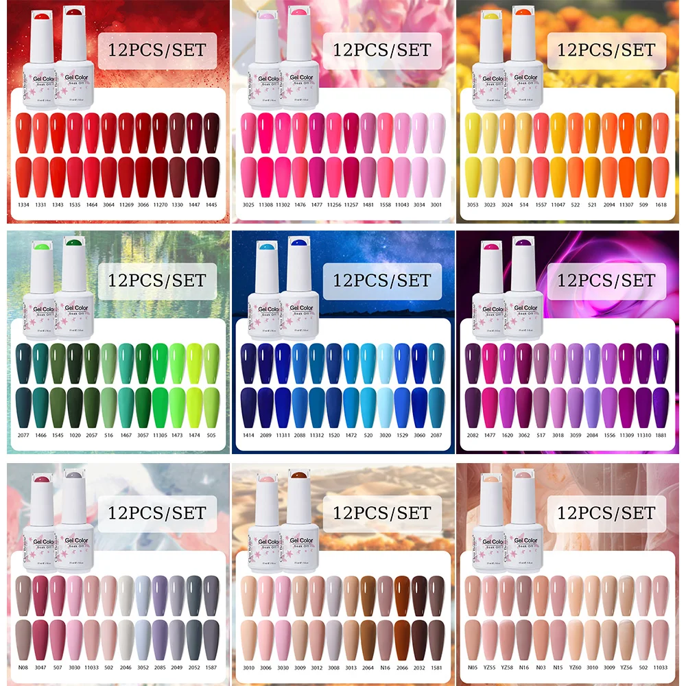 Clou Beaute 12pcs Gel Nail Polish Manicure Set Color 15ml White Glass Bottle Nail Art Kit Vernis Semi Permanent Nail Art Varnish Image