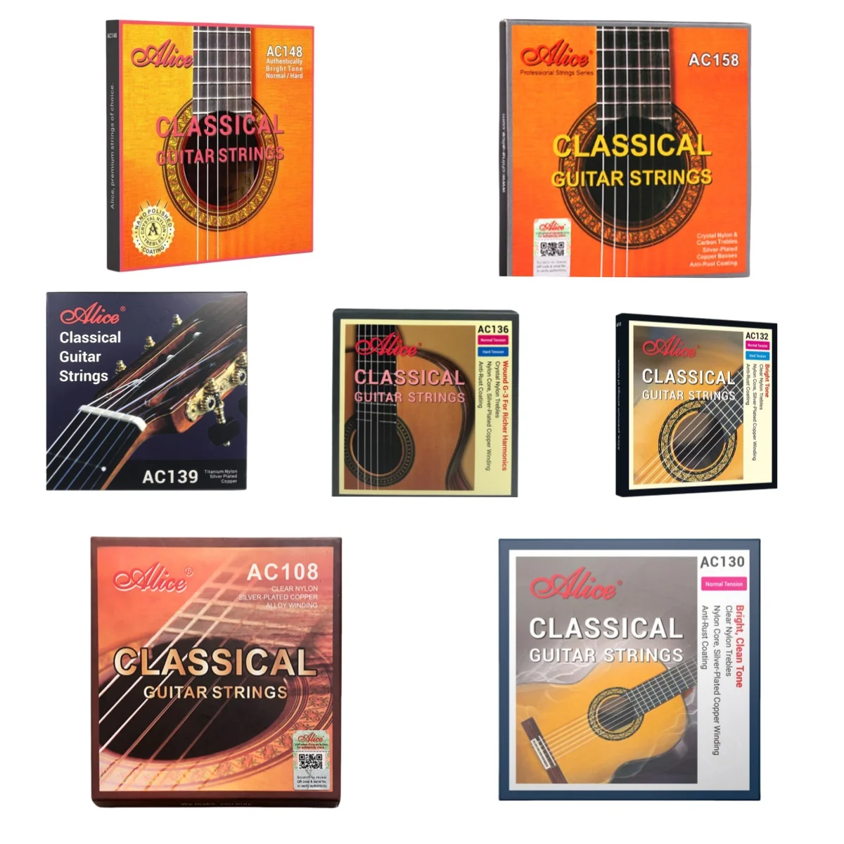 Alice Saiten für klassische Gitarre, 6 Stück/Set, Nylonkern, Saiten, Instrumentenzubehör/AC148/AC158/AC108/AC130/AC139/AC136/AC132 Image