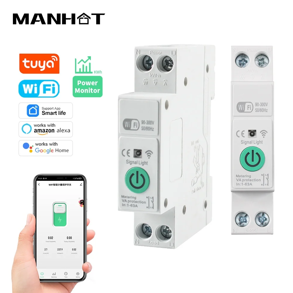 Tuya Smart WiFi Circuit Breaker MCB 1P + N 63A Timer Power Energie Kwh Spannung Strom Meter Protector Stimme fernbedienung Schalter Image