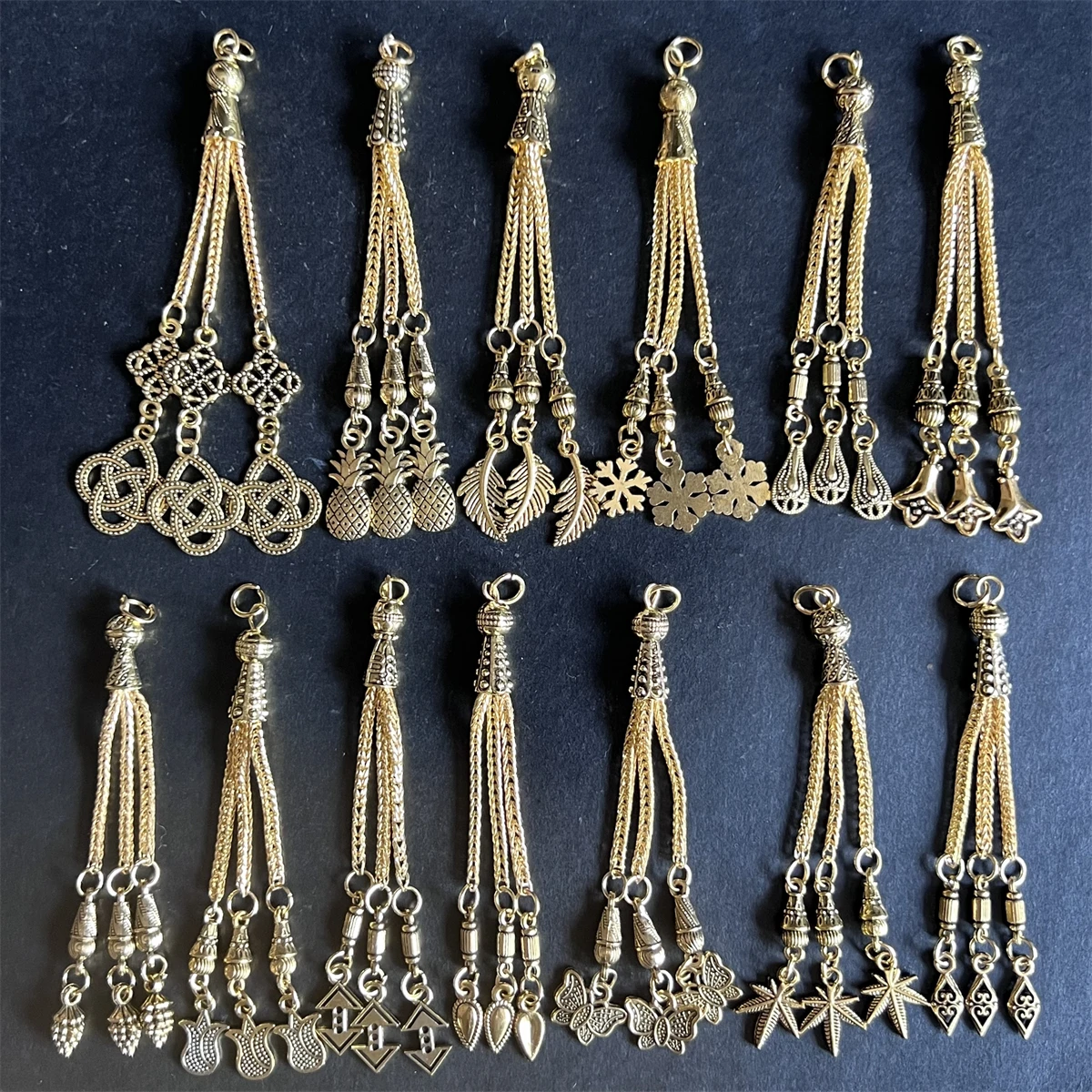 2 Stück Antikgold 13 Arten von Wassertropfen Weizen Quaste Anhänger DIY handgemachte Gebetsperlen Halskette Image