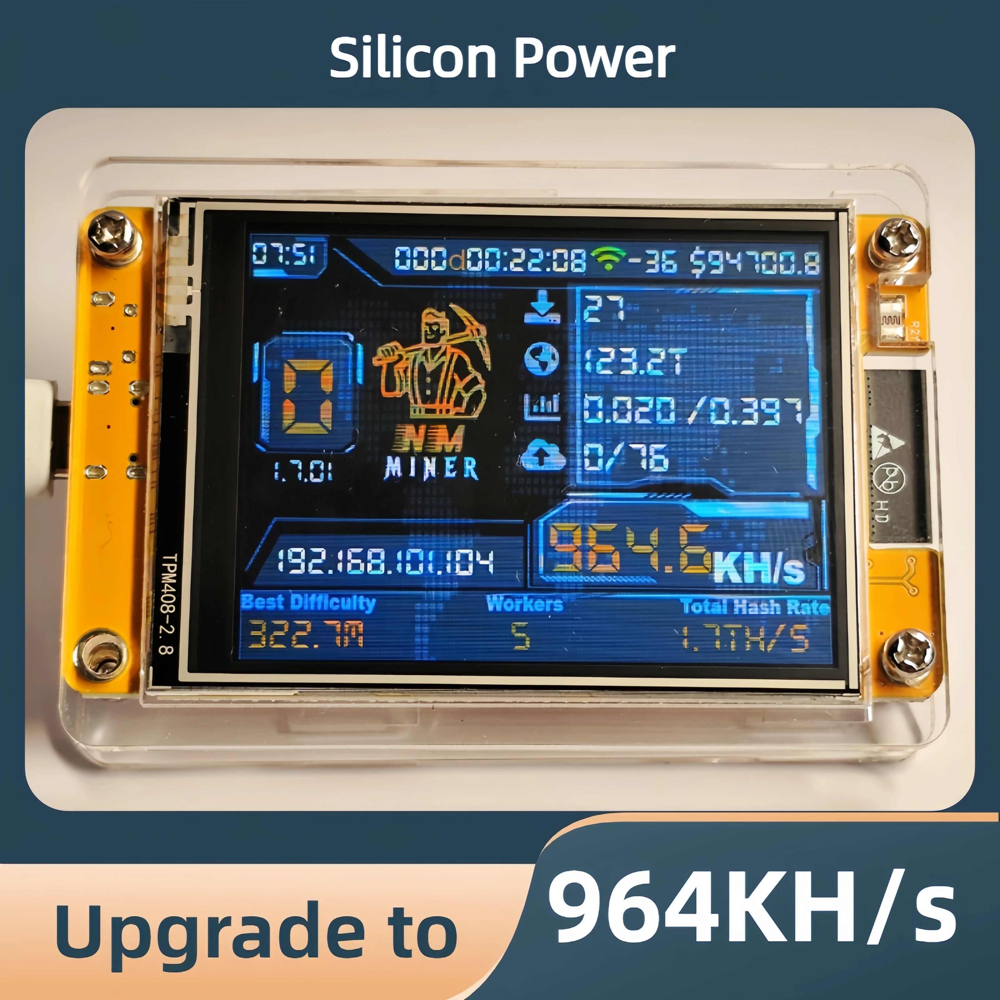 Bitcoin Lucky Miner für Computer Nerd Solo Lottery NMMiner Hashrate 964KH/s 2,8 Zoll Smart Display Crypto ESP32-2432S028R DROOM