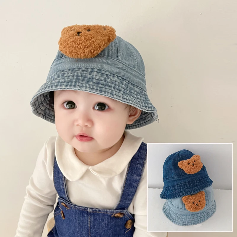 Baby Denim Eimer Hut niedlichen koreanischen Bären Baby Boy Mädchen Sonnenschutz kappe lässig Sommer Kleinkind Cowboy Panama Fischer Hut Image