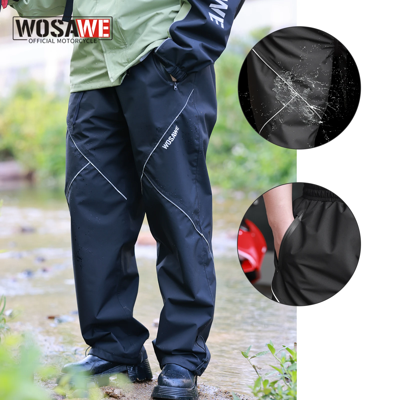 WOSAWE Männer Motorrad Regen Hosen Moto Wasserdichte Hosen Outdoor Arbeit Regen Getriebe Hosen für Motorrad Camping Wandern Angeln Golf Image