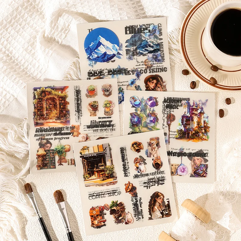 8 Blatt Vintage-Freizeitaufkleber für Mädchen, dekorative Collage, Tagebuch, Album, Scrapbooking-Material, Junk-Journal-Zubehör Image