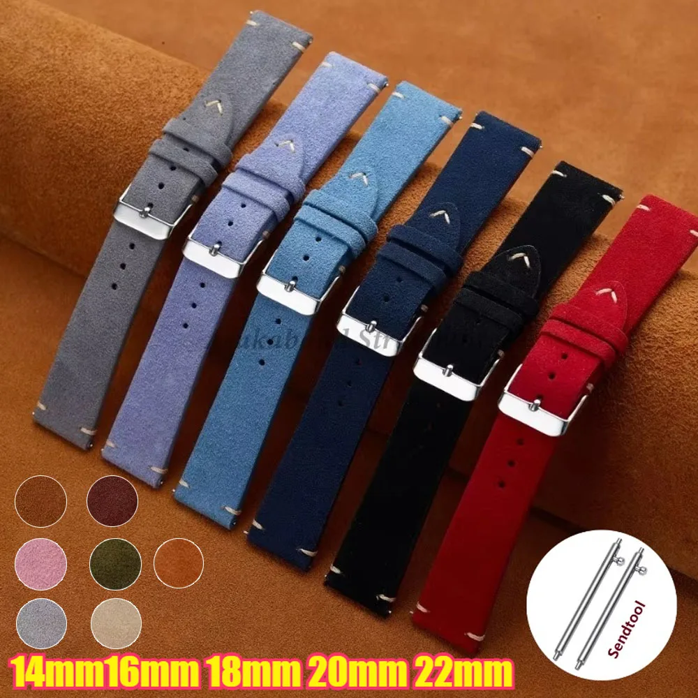 14mm16mm 18mm 20mm 22mm Vintage Wildleder Echtleder Uhrenarmbänder für Männer Frauen Armband Gürtel Schnellverschluss Armband Armband Image