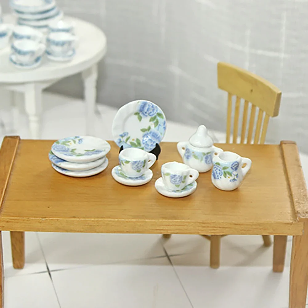 15Pcs 1/12 Puppenhaus Mini Keramik Tee-Set Tasse Simulation Teekanne Modell Spielzeug Miniatur Küche Möbel Puppe Haus Zubehör