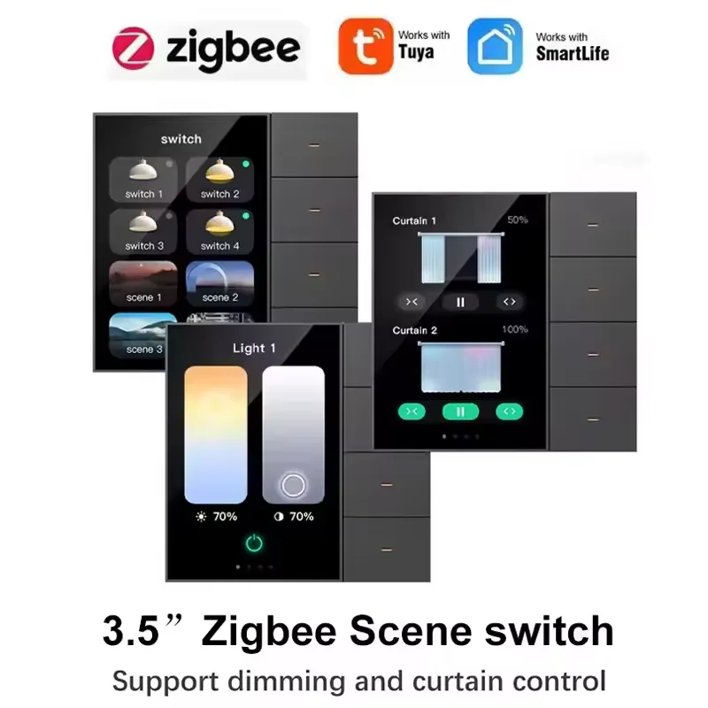 Tuya Zigbee 3,5 Zoll Smart Wand Schalter Touchscreen 4 Gruppen Schalter Smart Home Radar Sensor 8-weg Dimmen vorhang Szene Schalter Image